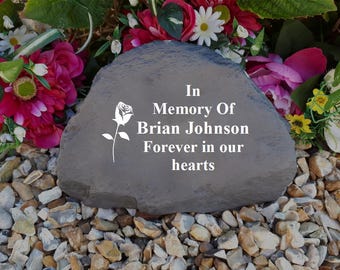 Large Rock Memorial (Stone Effect) - Weatherproof - Personalized - Rose