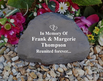 Large Rock Memorial (Stone Effect) - Weatherproof - Personalized - Linked Hearts