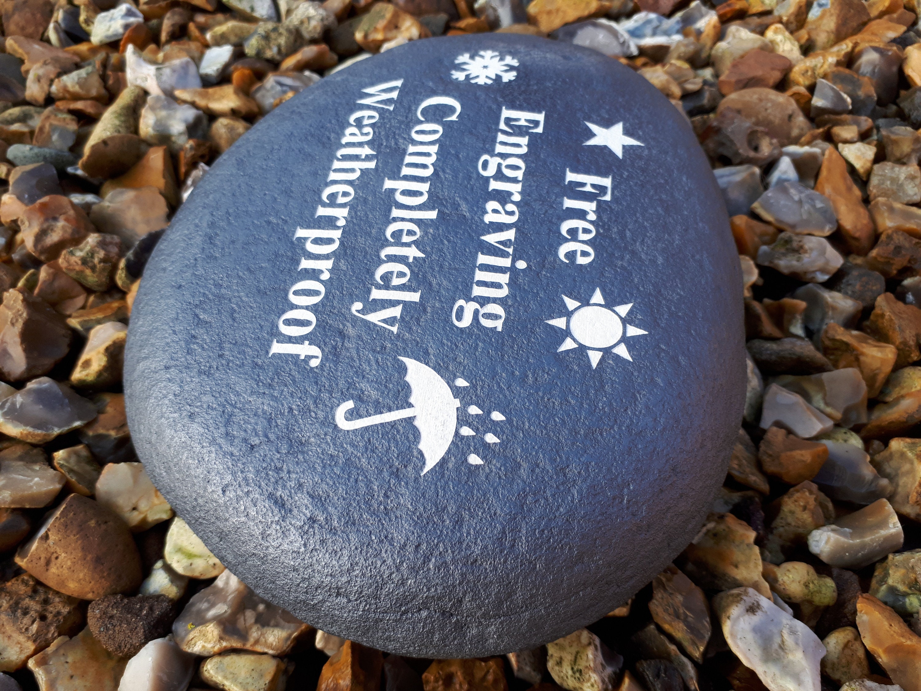 Personalised Weatherproof Stone Effect Large Pebble BFly Grave Marker 