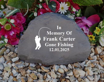 Large Rock Memorial (Stone Effect) - Weatherproof - Personalized - Fisherman