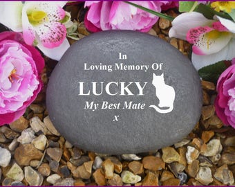 Pet Memorial - Large Pebble (Stone Effect) - Weatherproof - Personalized - Cat Designs