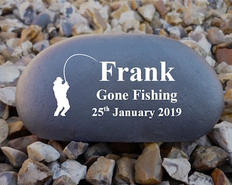 Personalized Pebble (Stone Effect) - Personalized - Weatherproof - Medium - Fishing