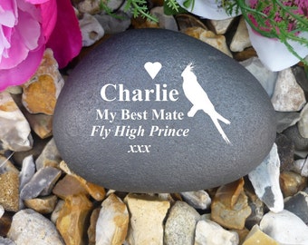 Pet Bird Memorial - Personalized Pebble (Stone Effect) - Weatherproof - Various Designs