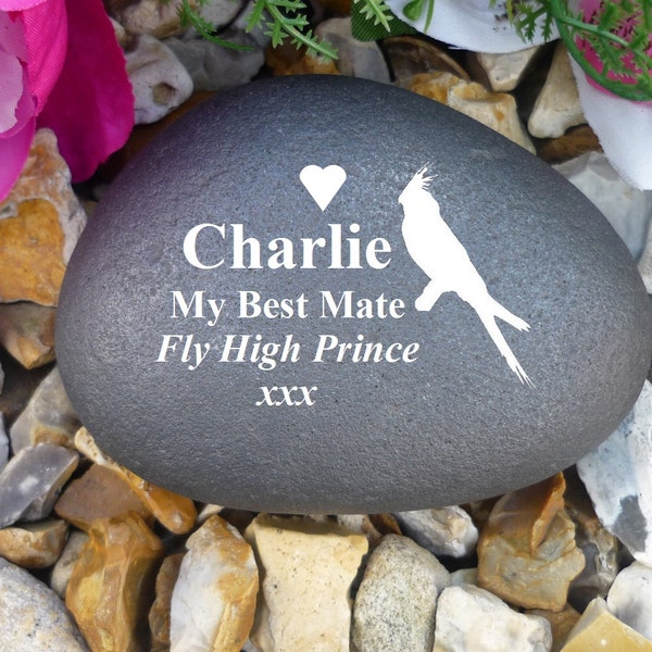 Pet Bird Memorial - Personalized Pebble (Stone Effect) - Weatherproof - Various Designs