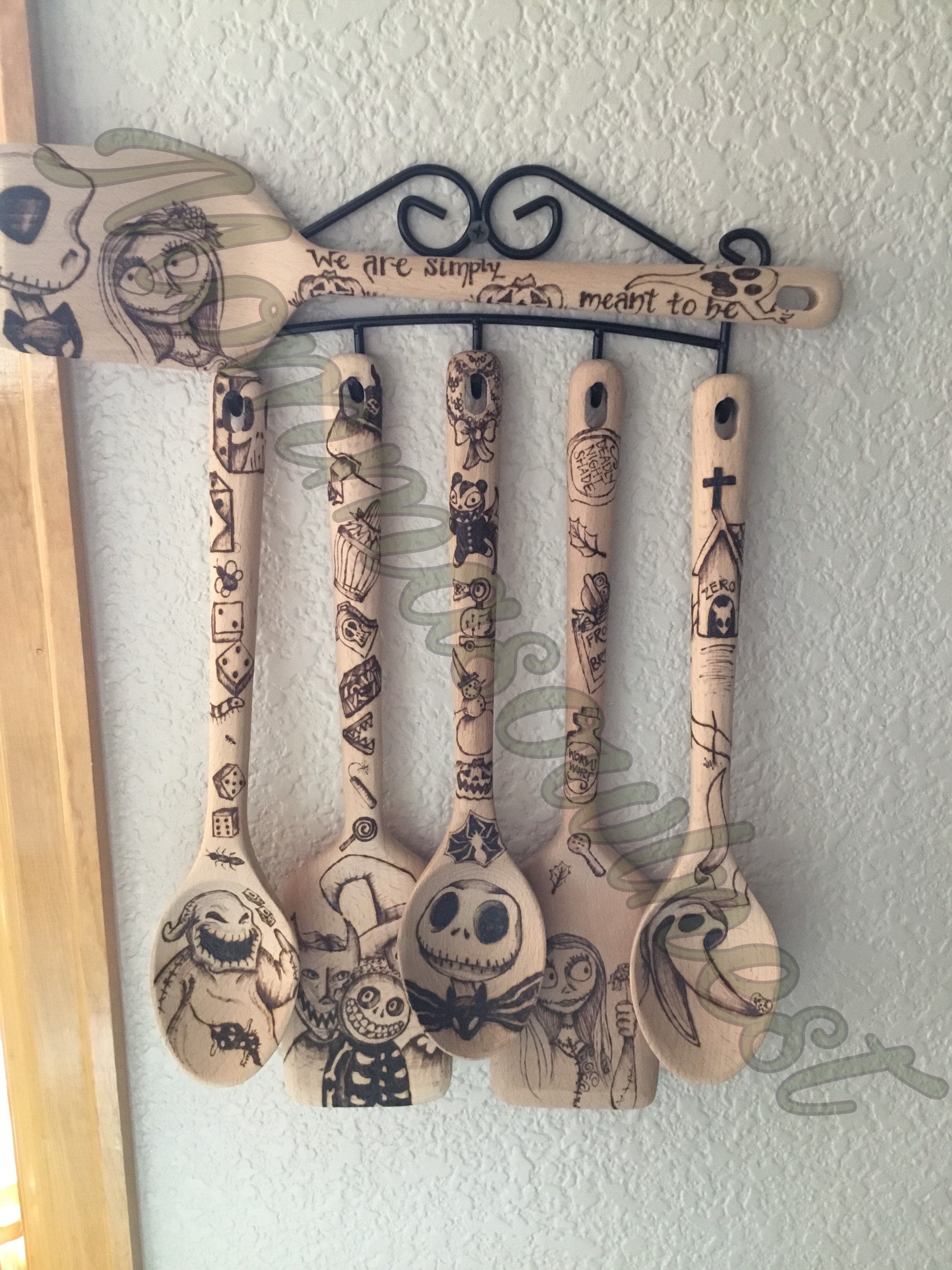 Nightmare Before Christmas Wooden Spoons for Cooking,Funny Burned Spoons cooking  Utensils Set,Pumpkin King Kitchen Accessories for Halloween  Decorations,Housewarming Gifts for Friends(Set of 5) 