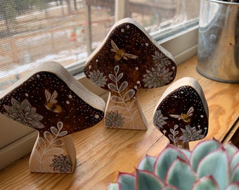 Bumblebee Succulent cottage core mushroom shelf decor