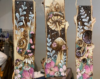 Cottagecore painted Snail/mushroom wall decor/shelf decor