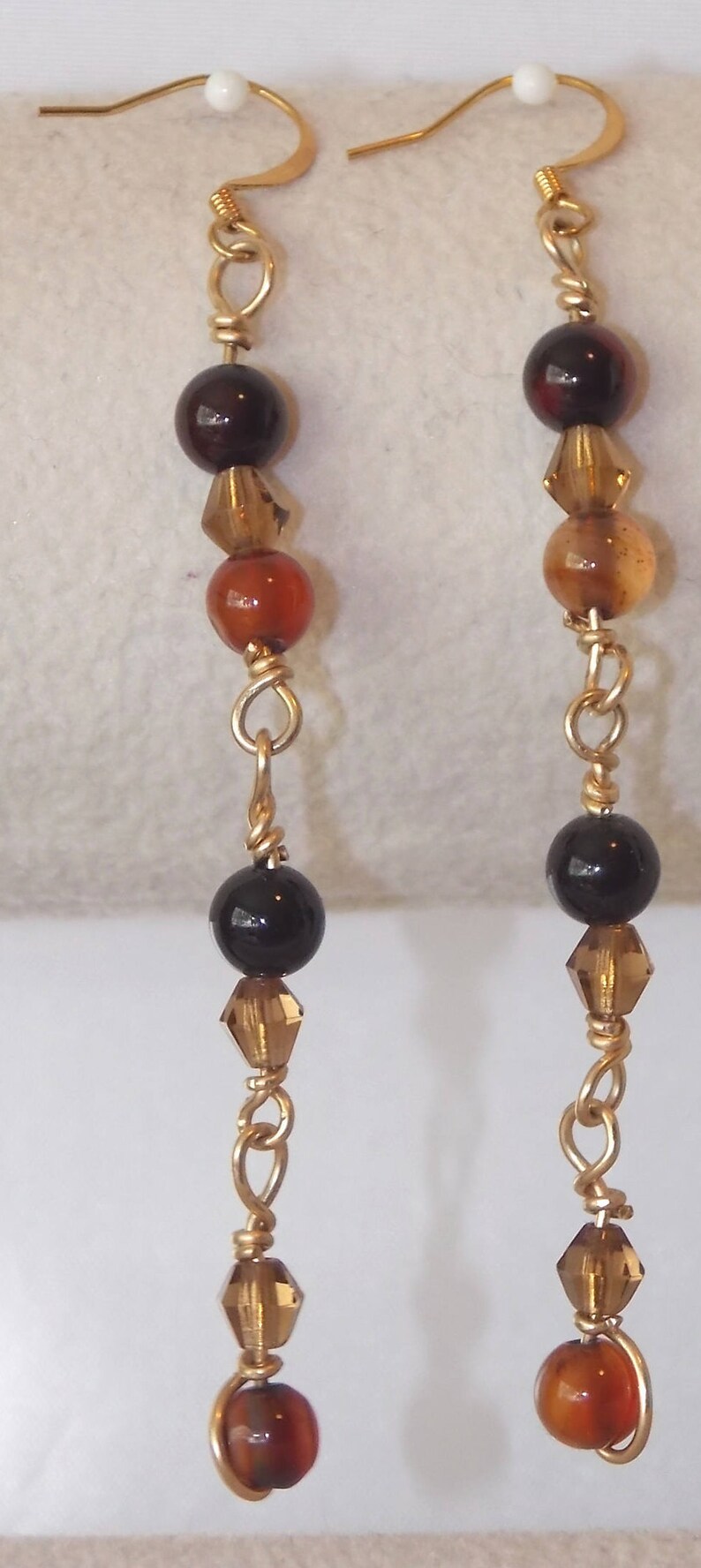 12Kt Gold-filled Necklace and Earring Set Striped Red Agate Gold Celestial Crystal Faceted Bicone Beads