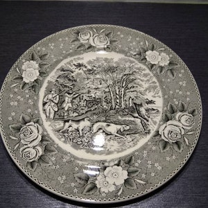 Woodcock Shooting Vintage black & white decorative plate by Adams.