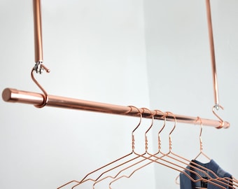 Hanging Copper Clothes Rail, Clothes Rack, Hanging Rail, Copper Rails, Wardrobe Storage, Clothing Organiser, Ceiling Rack