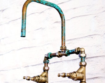 Verdigris Copper Tap - Congo Style - handcrafted turquoise finish - Kitchen Sink Faucets - bathroom sink faucet- Industrial