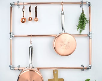 Copper Pot And Pan Rack, with Chrome-pan rack-pan holder-kitchen pot and pan hanger-kitchen storage-copper pan racks