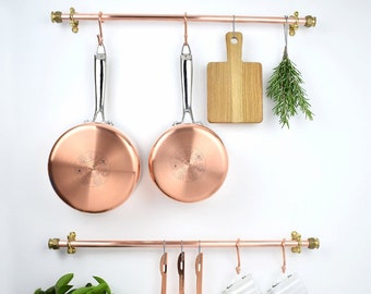 Handmade Copper and Brass Pot And Pan Rack, Copper Rails, Copper Kitchen Storage, Copper Kitchen Rails, Copper Hanging Rack