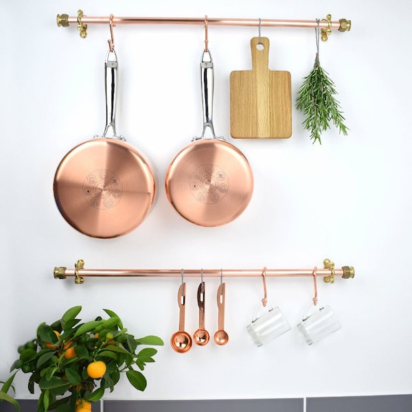 Handmade Copper and Brass Pot And Pan Rack, Copper Rails, Copper Kitchen Storage, Copper Kitchen Rails, Copper Hanging Rack