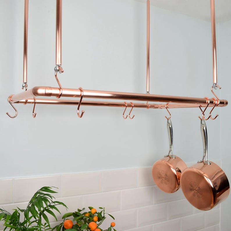 Copper Ceiling Pot and Pan Rack, Rectangular Shaped image 1