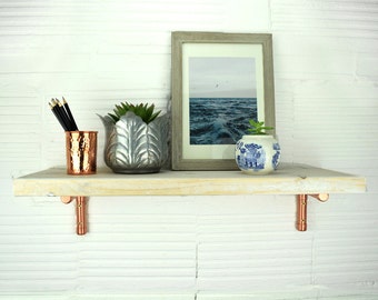 Scaffold Shelf White Washed With Copper Brackets