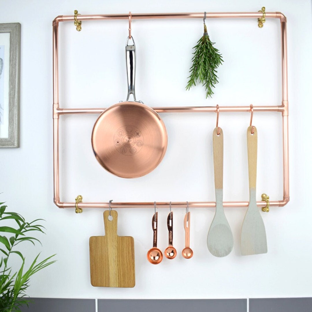 Handmade Copper and Brass Pot and Pan Rack, Copper Rails, Copper Kitchen  Storage, Copper Kitchen Rails, Copper Hanging Rack 