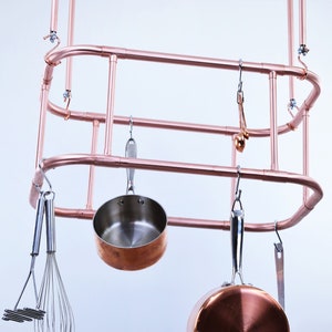 Ceiling Mounted Curved Copper Pot and Pan Rack Two Tier / Copper pan rail-copper pot storage-copper pan hanger-hanging copper pan rack zdjęcie 2