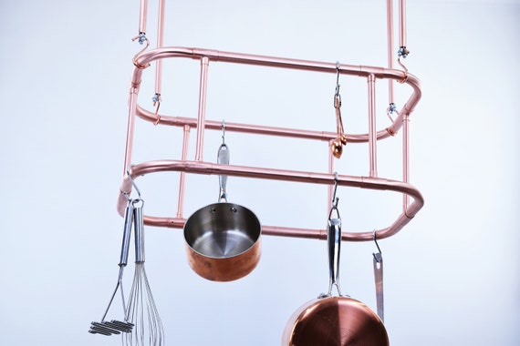 Ceiling Mounted Curved Copper Pot And Pan Rack Two Tier