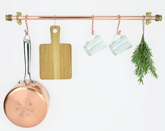 Handmade Copper and Brass Pot And Pan Rack - Copper Rail - Copper Kitchen Storage - Copper Kitchen Rails - Copper Hanging Rack