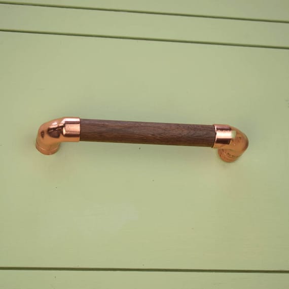 Copper And Wood Pull Handle Walnut Cabinet Handles Drawer Etsy