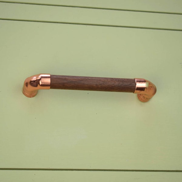 Copper and Wood Pull Handle - Walnut / Cabinet Handles, Drawer Pulls, Cabinet Hardware, Kitchen Door Handles, Made in the UK