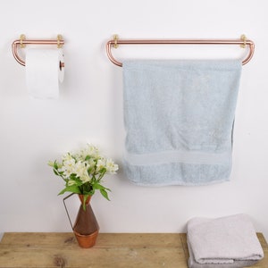 Rounded Copper Bathroom Set - towel bar toilet paper holder - washroom Accessories - towel rack set