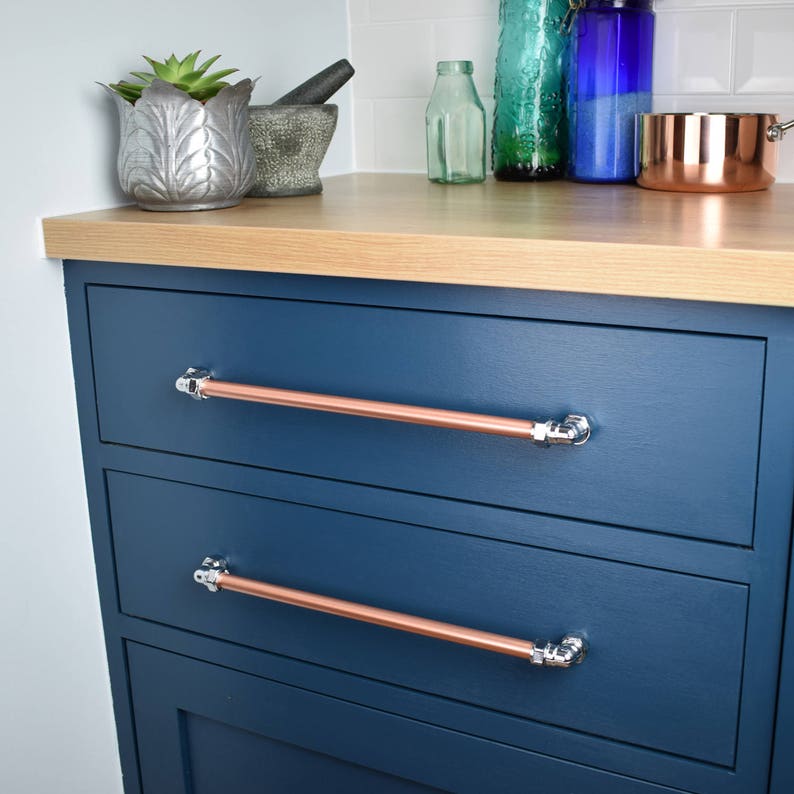 Kitchen Door Handles-copper hardware-copper Copper and Chrome Pull handle Kitchen Cabinet Pulls Cabinet Hardware Drawer Pulls