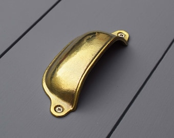 Brass Cup Finger Pull, Brass Cupboard & Drawer Handles Knobs, Kitchen Pulls Cup Door Drawer, Old Cottage, cabinet furniture