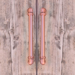 Industrial copper door pull on a wooden sliding door - copper door pull with bolted ends on a wooden door - Door and Draw Pull  made out of copper - Copper Wardrobe Pull - Industrial Door U pull - chunky copper handle