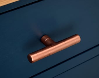 Copper T Pull with ridging detail, drawer pull, cabinet pull, copper hardware-drawer pulls-copper handles-copper pulls-copper hardware