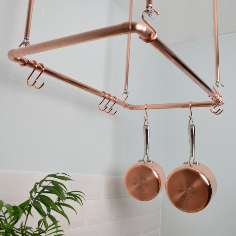 Copper Ceiling Pot and Pan Rack, Rectangular Shaped image 3