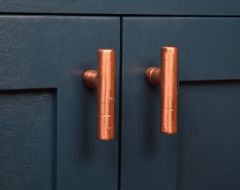Modern Copper T Bar Knob. Contemporary Drawer Pull, Handle, Knob. Cabinet knob, Kitchen Cabinet knob-knobs and pulls-Kitchen Door Pulls.