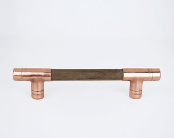 Copper and Wood  T Pull Handle - Walnut