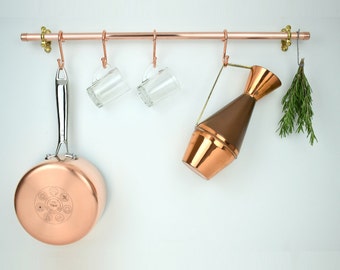 Copper Pot And Pan Rail, Pan Organizer, Kitchen Storage, Utensil Storage Holder, pan rails-copper rails-copper pot and pan hangers-handmade