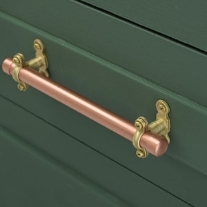 Copper and Brass  Bracket Pull Handle,    Cabinet Hardware, Drawer Pull, Pulls, Kitchen Handles, Kitchen Cabinets