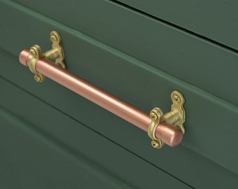 Copper and Brass  Bracket Pull Handle,    Cabinet Hardware, Drawer Pull, Pulls, Kitchen Handles, Kitchen Cabinets