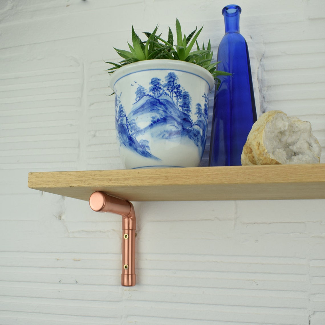Oak Shelf With Copper Brackets Etsy UK