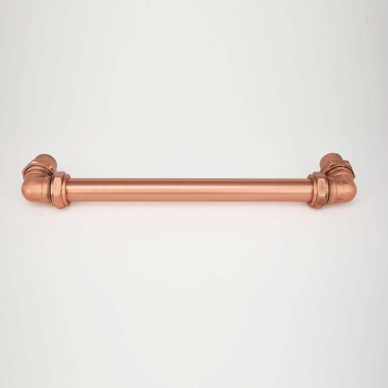 Door and Draw Pull  made out of copper - Copper Wardrobe Pull - Industrial Door U pull - chunky copper handle - Strong copper  door Handle - Copper handle with bolted ends on a white background