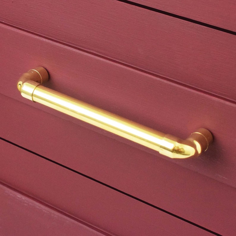 Satin Brass bolt through cabinet handle Pull hardware - Made in Britain