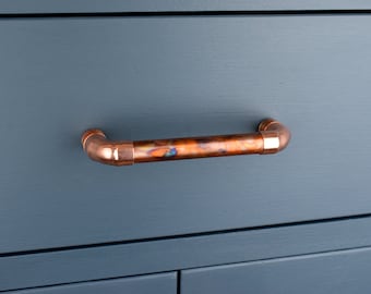 Copper Drawer Pull Handle High Polish (Marble Patina) - Door Pull - Kitchen - Cabinet Furniture - Door Handles - Designer Handles - Copper