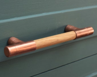 Copper and Wood T Pull Handle - Oak