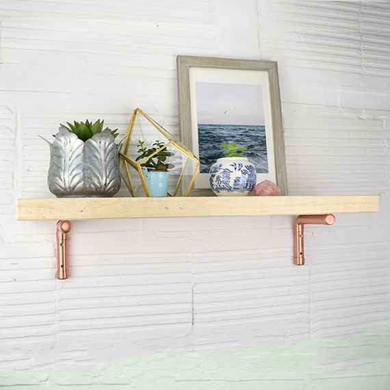 Scaffold Shelf With Copper Brackets, Natural Timber