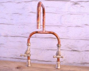 Copper Seine Tap - with marbled, burnished, rainbow patina - Kitchen Sink Faucets