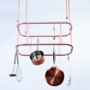 Ceiling Mounted Curved Copper Pot and Pan Rack - Two Tier / Copper pan rail-copper pot storage-copper pan hanger-hanging copper pan rack