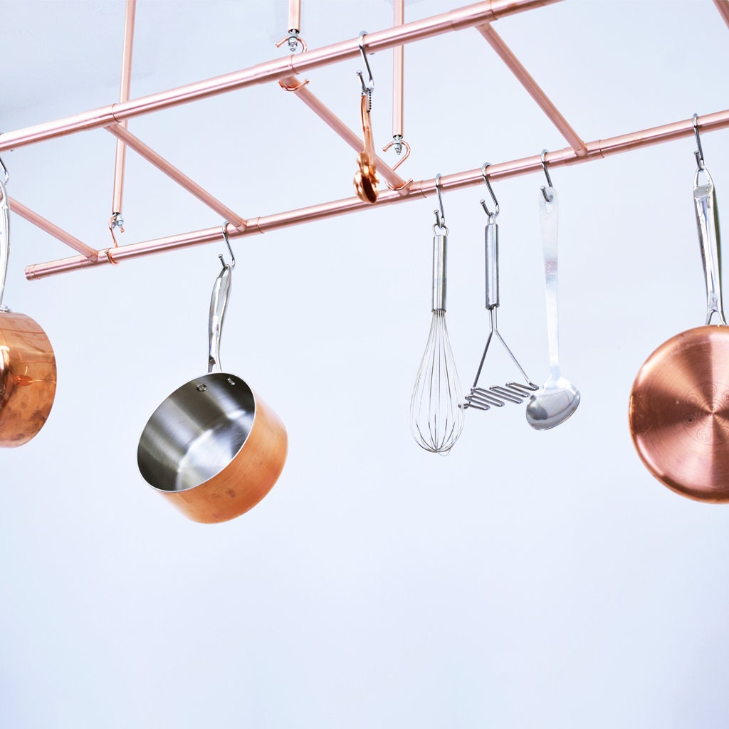 Ceiling Mounted Copper Pot and Pan Ladder Rack - Etsy UK
