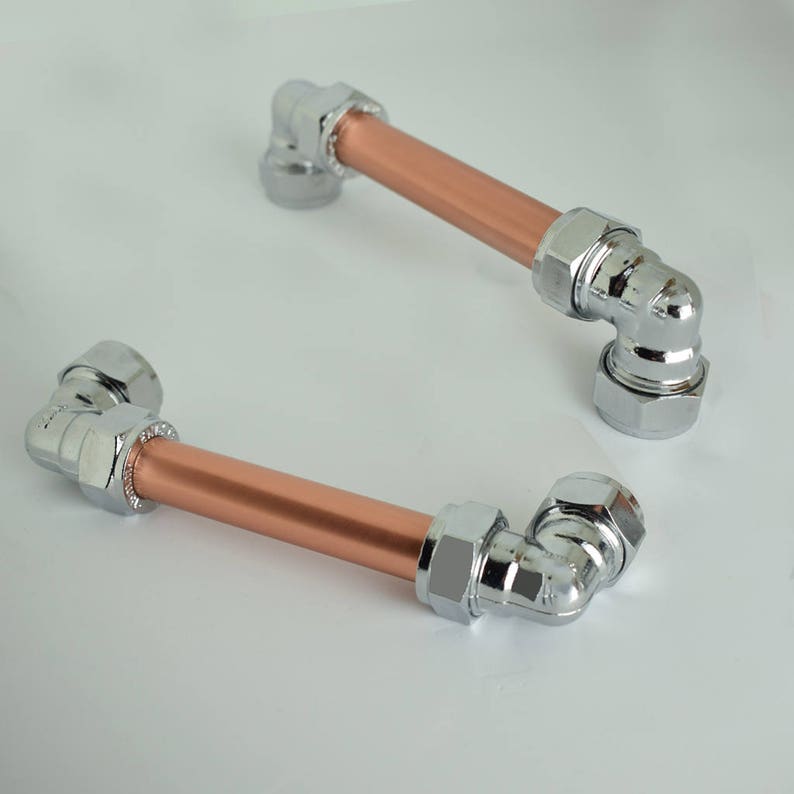 Kitchen Door Handles-copper hardware-copper Copper and Chrome Pull handle Kitchen Cabinet Pulls Cabinet Hardware Drawer Pulls