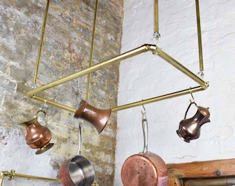 Brass Ceiling Pot and Pan Rack / - Kitchen Storage - Brass Hanging Rail - Brass Kitchen Rack - Brass Hanging Rack-Brass Pot and Pan Storage