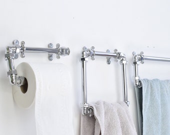 Industrial Chrome Bathroom Set - washroom set accessories - towel rails