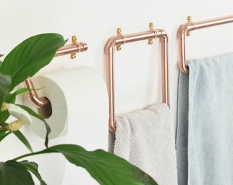 Modern, Copper 3 Piece Bathroom Set- Toilet Paper Holder, Toilet Roll Holder- Towel Rail- Towel Holder.